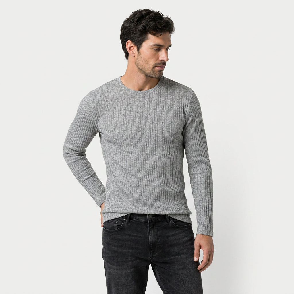 Men's Ribbed Long Sleeve Crew Neck Sweatshirt – Slim Fit