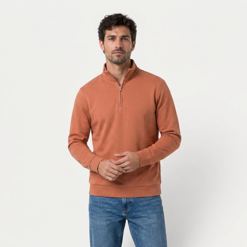 Men's Quarter-Zip Sweatshirt – Stand Collar, Brushed Fleece