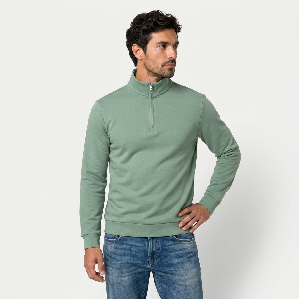 Men's Quarter-Zip Sweatshirt – Stand Collar, Brushed Fleece