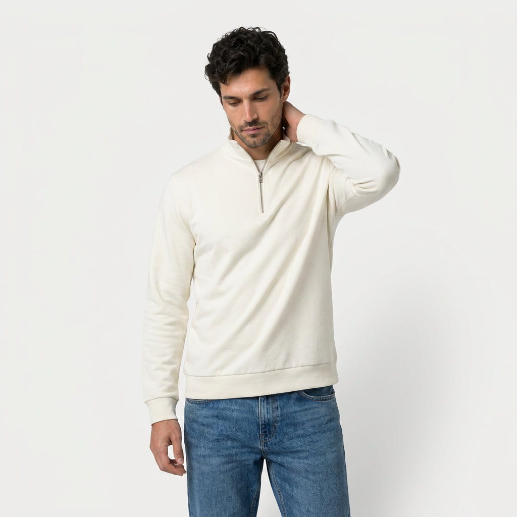 Men's Quarter-Zip Sweatshirt – Stand Collar, Brushed Fleece