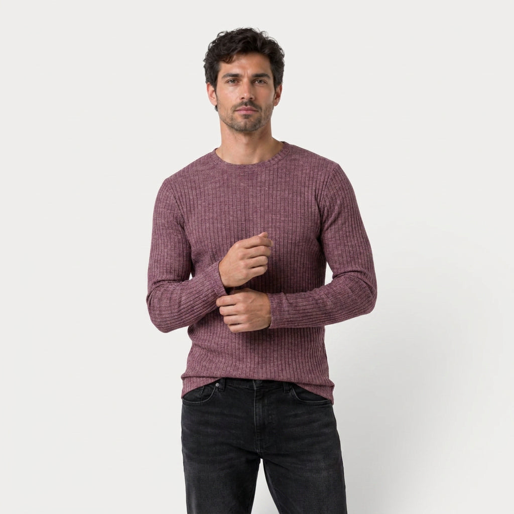 Men's Ribbed Long Sleeve Crew Neck Sweatshirt – Slim Fit
