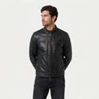 Men's Fitted Faux Leather Jacket – Zip Pockets
