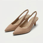 Women's Pointed Toe Slingback Kitten Heels – Suede-Finish