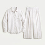 Women's Relaxed Linen Breathable Co-Ord Set – Wide-Leg Trousers