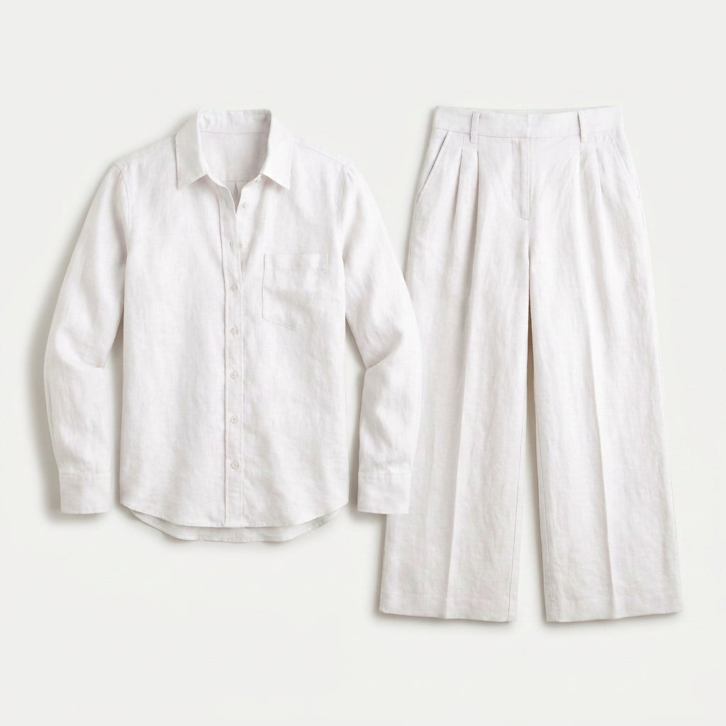 Women's Relaxed Linen Breathable Co-Ord Set – Wide-Leg Trousers