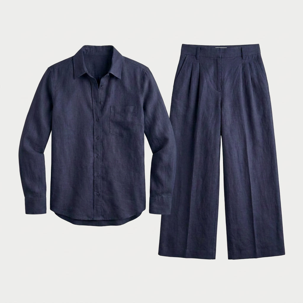 Women's Relaxed Linen Breathable Co-Ord Set – Wide-Leg Trousers