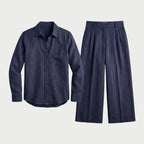 Women's Relaxed Linen Breathable Co-Ord Set – Wide-Leg Trousers
