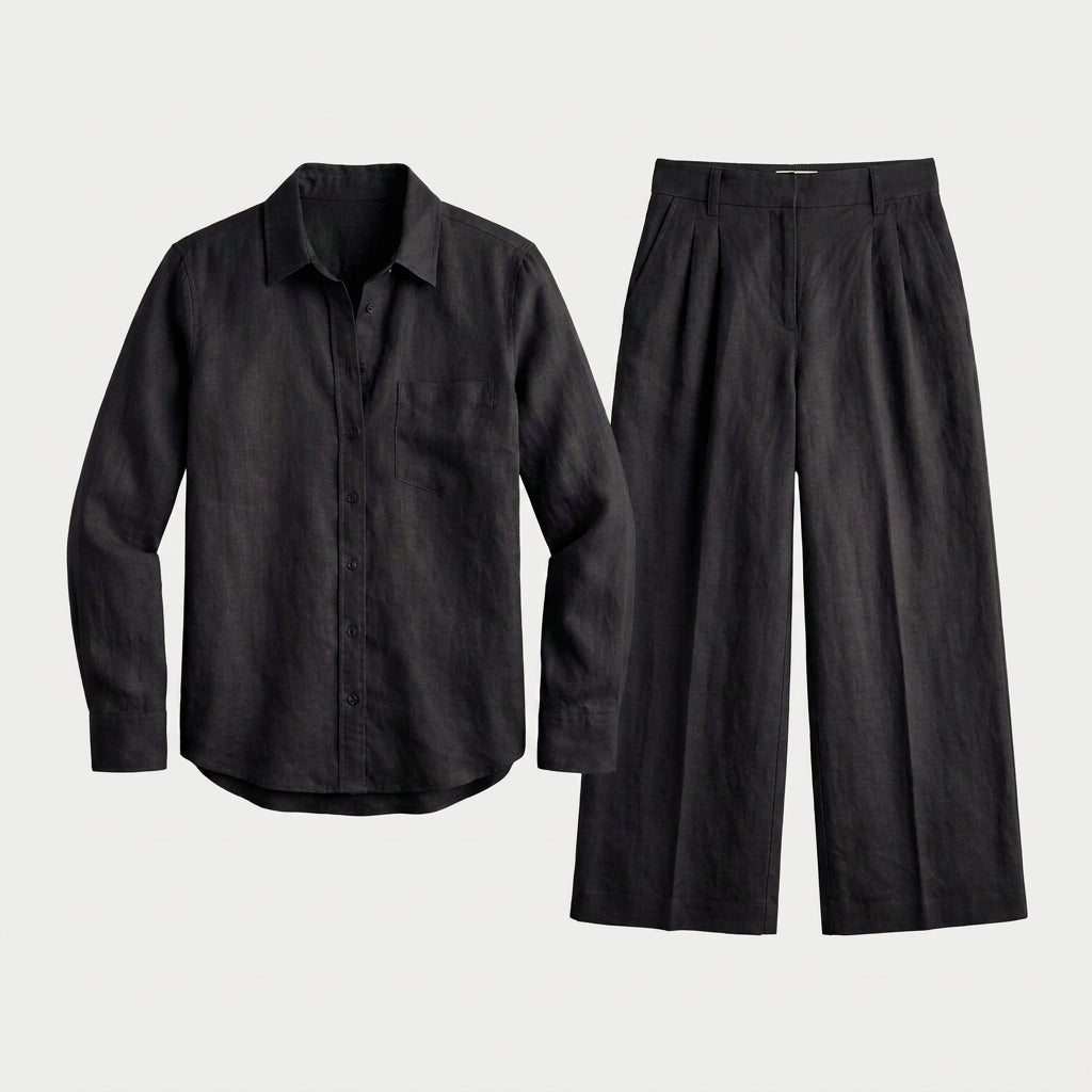 Women's Relaxed Linen Breathable Co-Ord Set – Wide-Leg Trousers