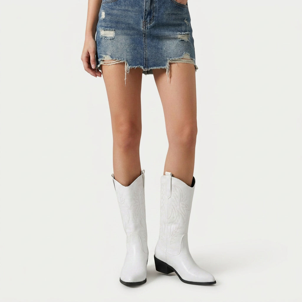 Women's Western Boots – Embroidered, Mid-Calf