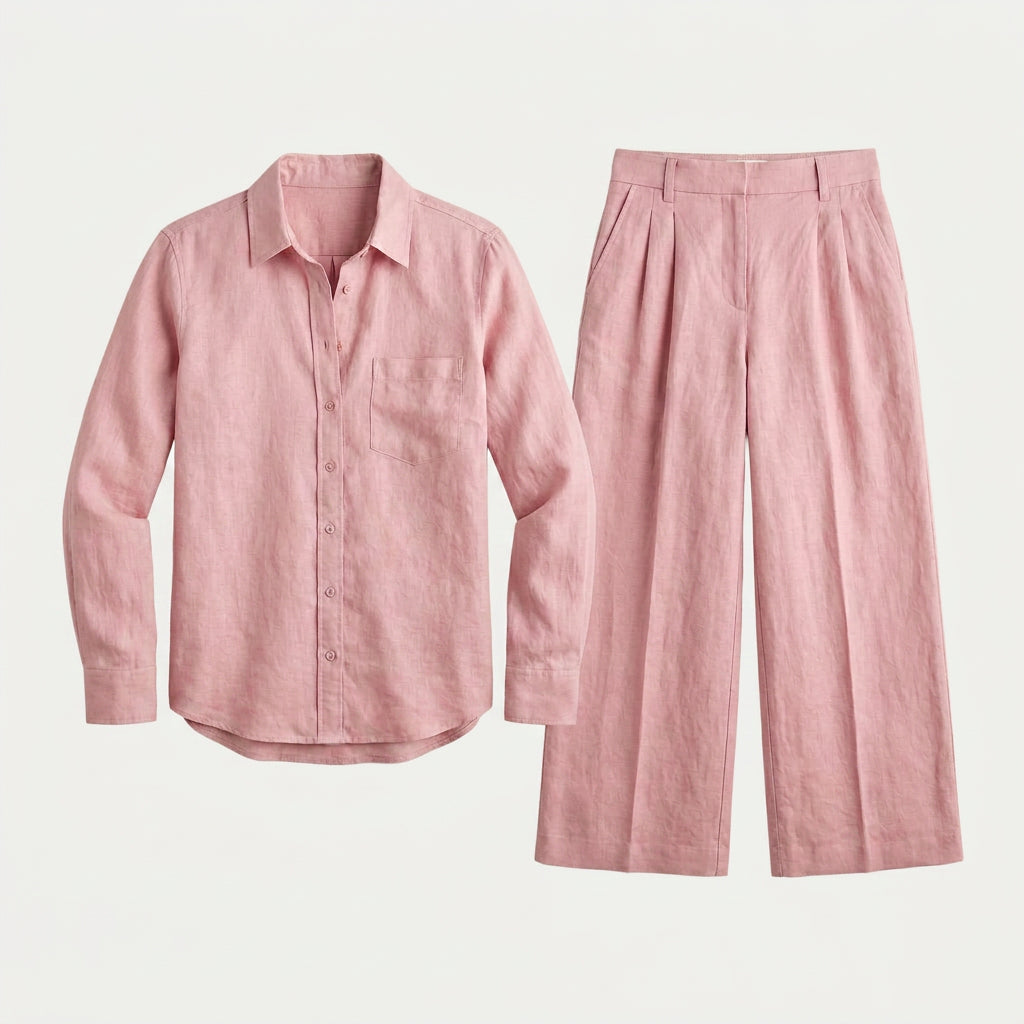Women's Relaxed Linen Breathable Co-Ord Set – Wide-Leg Trousers