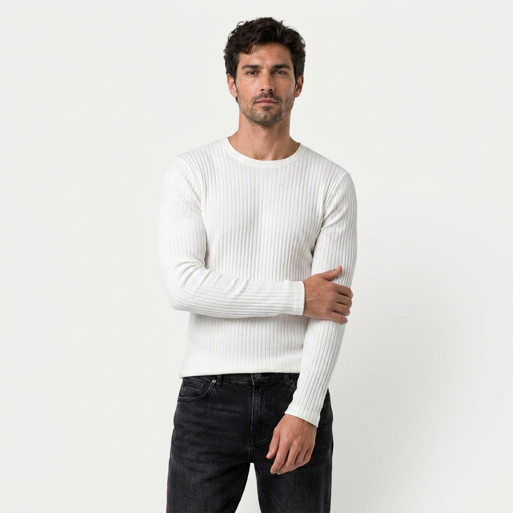 Men's Ribbed Long Sleeve Crew Neck Sweatshirt – Slim Fit