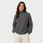 Women's Ribbed Chunky Knit Turtleneck Sweater – Relaxed Fit
