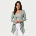 Women's Waterfall Cardigan – Ribbed Knit, Draped Front