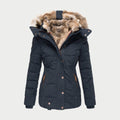 Women's Quilted Puffer Coat – Fur-Trimmed Hood, Mid-Thigh Length