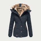 Women's Quilted Puffer Coat – Fur-Trimmed Hood, Mid-Thigh Length