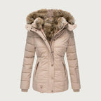 Women's Quilted Puffer Coat – Fur-Trimmed Hood, Mid-Thigh Length