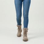 Women's Fuzzy Cuff Lace-Up Combat Boot – Platform Sole