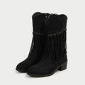 Women's Suede Fringed Mid-Calf Boot – Block Heel