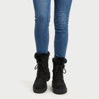 Women's Fuzzy Cuff Lace-Up Combat Boot – Platform Sole
