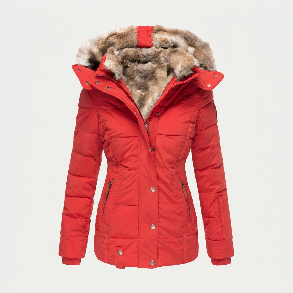 Women's Quilted Puffer Coat – Fur-Trimmed Hood, Mid-Thigh Length