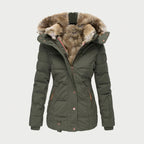 Women's Quilted Puffer Coat – Fur-Trimmed Hood, Mid-Thigh Length