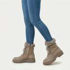 Women's Fuzzy Cuff Lace-Up Combat Boot – Platform Sole