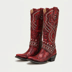 Women's Leather Studded Western Knee Boot – Block Heel