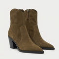 Women's Suede Pointed-Toe Block Heel Boot – Ankle Height