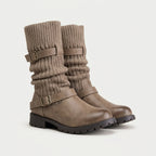 Women's Buckled Knit Cuff Mid-Calf Boot – Lug Sole
