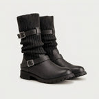 Women's Buckled Knit Cuff Mid-Calf Boot – Lug Sole