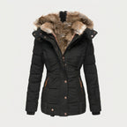 Women's Quilted Puffer Coat – Fur-Trimmed Hood, Mid-Thigh Length
