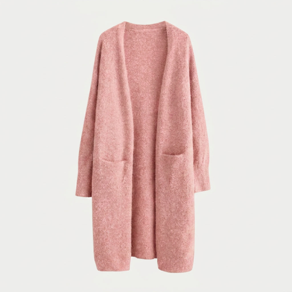 Women's Fuzzy Knit Longline Cardigan – Open Front