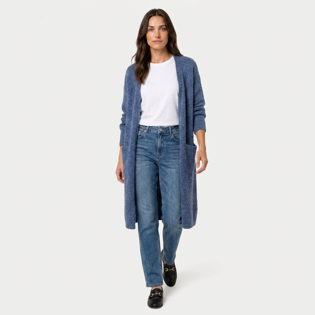 Women's Fuzzy Knit Longline Cardigan – Open Front