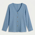 Women's Cotton Gauze Button-Up Blouse – V-Neck