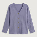 Women's Cotton Gauze Button-Up Blouse – V-Neck