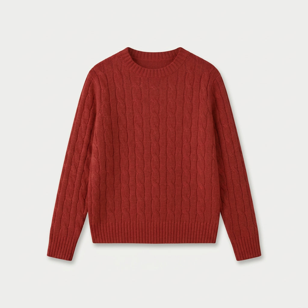 Women's Cable Knit Sweater – Crew Neck, Cropped