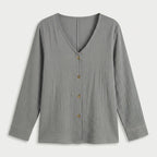 Women's Cotton Gauze Button-Up Blouse – V-Neck