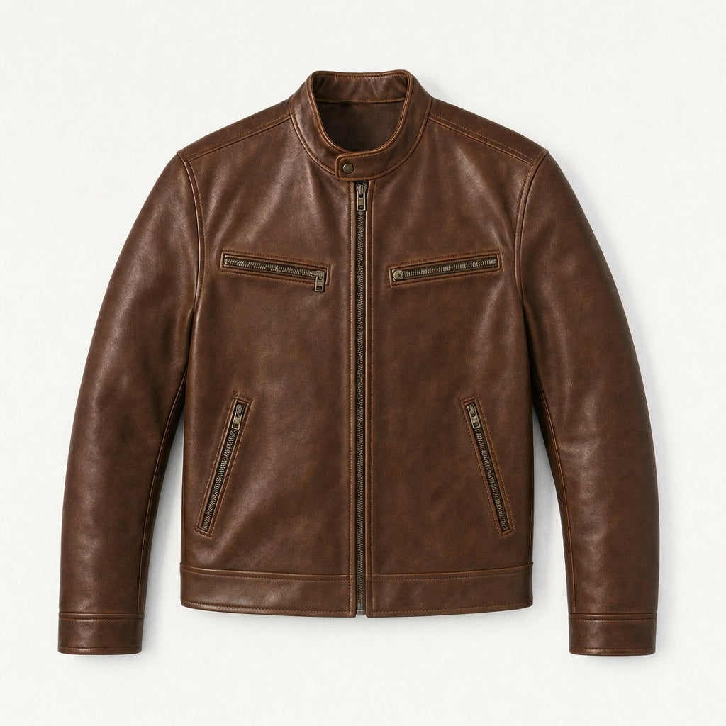 Men's Fitted Faux Leather Jacket – Zip Pockets
