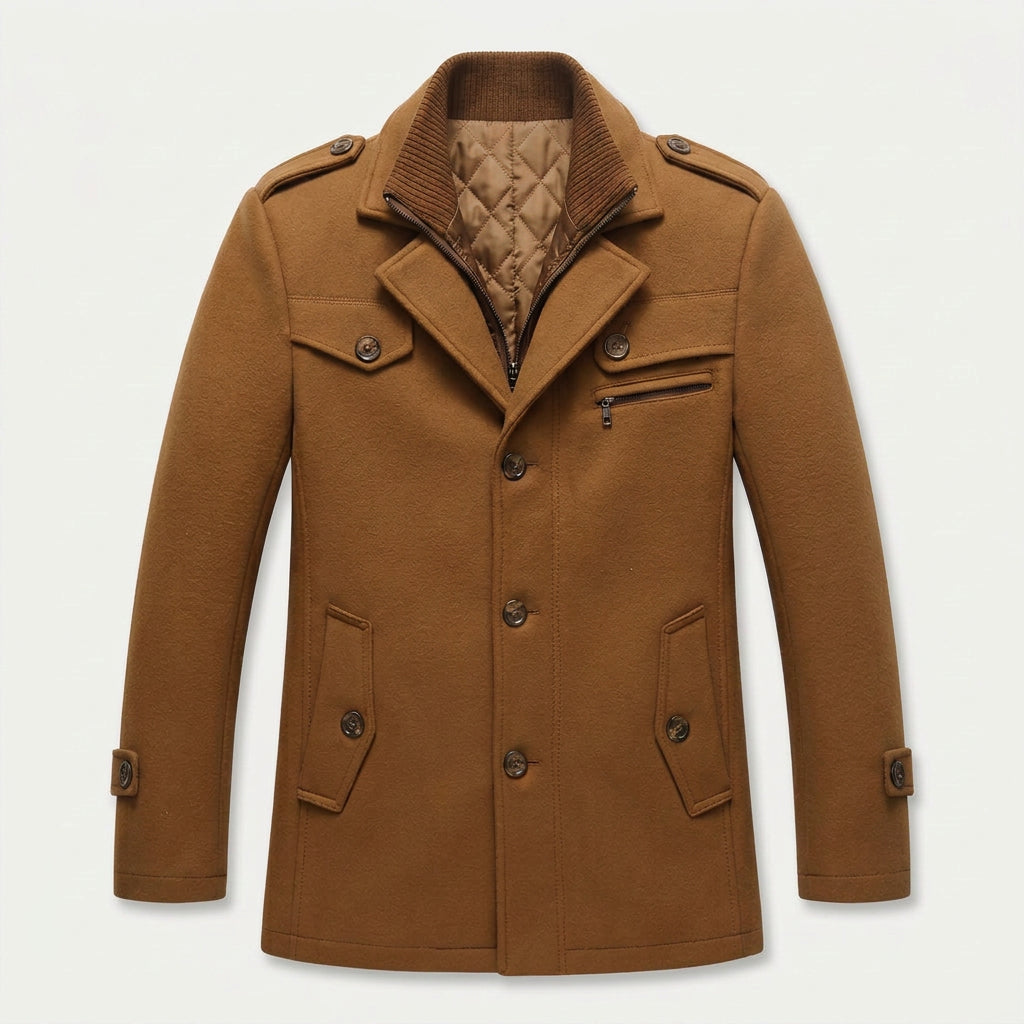 Men's Wool-Blend Field Jacket – Warm, Layered Stand Collar
