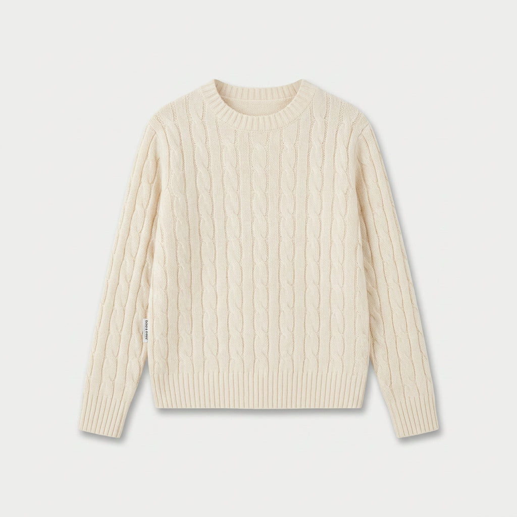 Women's Cable Knit Sweater – Crew Neck, Cropped