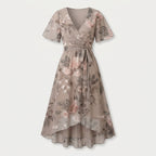 Women's Flutter Sleeve Floral Wrap Midi Dress – Tie Waist