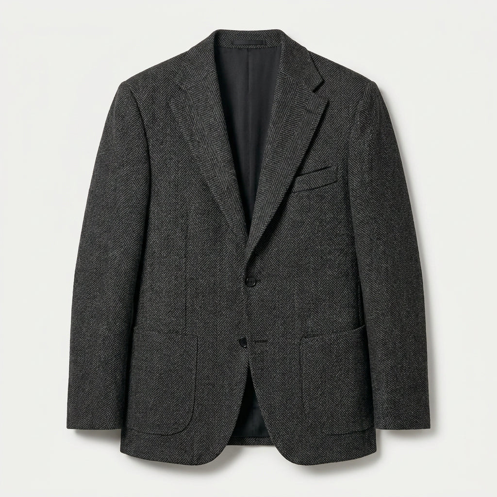Men's Herringbone Two-Button Blazer – Textured Wool Blend