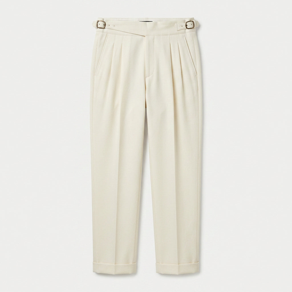 Men's Pleated Gurkha High Waist Trousers – Side Buckles