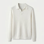Men's Ribbed Knit Polo Sweater – Open Collar