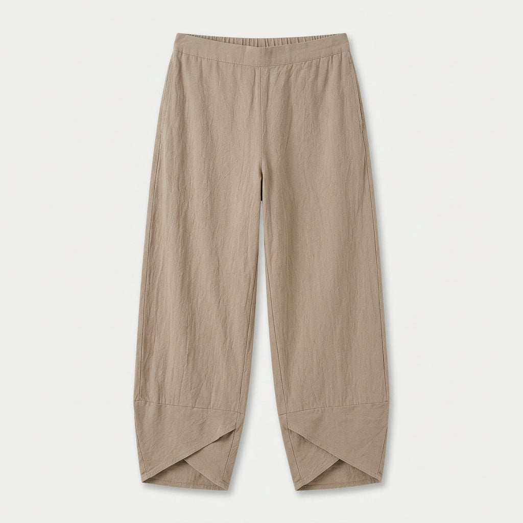 Women's Cropped Barrel Pants – Elastic Waist, Tulip Hem