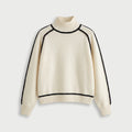 Women's Relaxed Fit Turtleneck Sweater – Contrast Piping, Ribbed Trims
