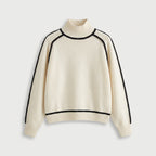 Women's Relaxed Fit Turtleneck Sweater – Contrast Piping, Ribbed Trims