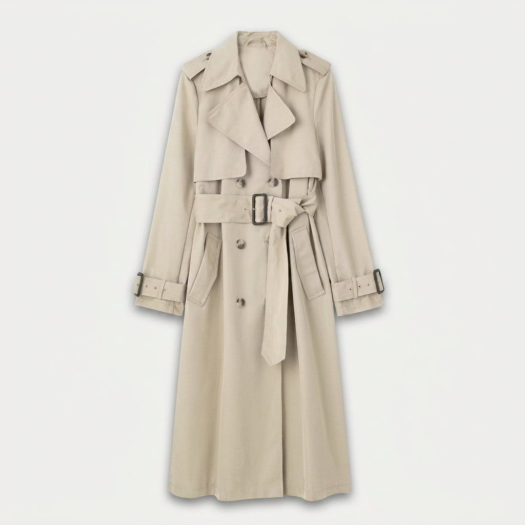 Women's Longline Trench Coat – Double-Breasted, Belted