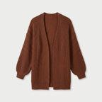 Women's Chunky Knit Cardigan – Open Front, Balloon Sleeve