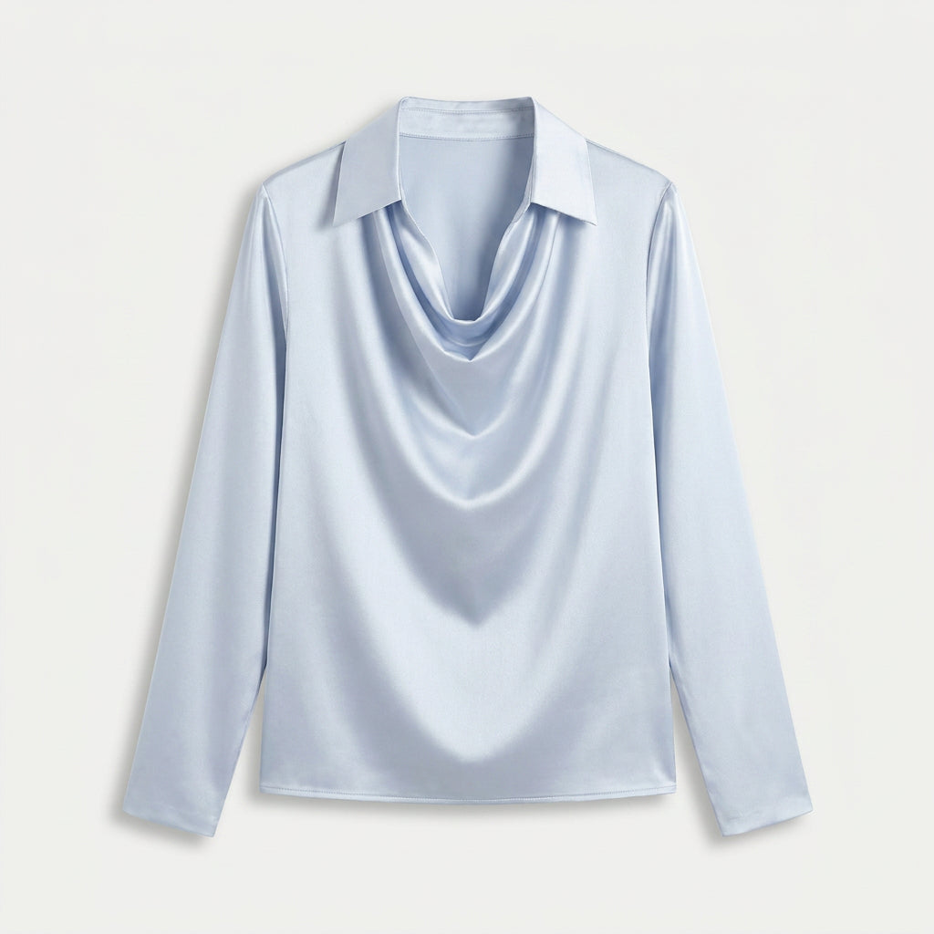Women's Satin Long Sleeve Blouse – Cowl Neck